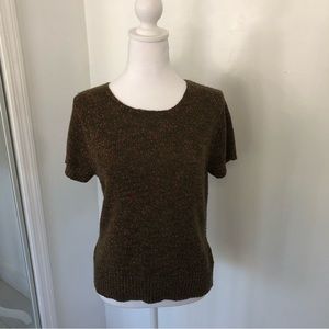 NORTON MCNAUGHTON Women Brown w/ Red/Beige Heathered Short Sleeve Knit Top